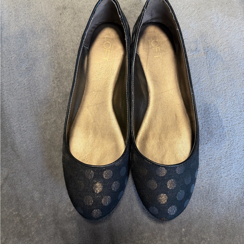 Ann Taylor Black and Gold Polka Dot Flats